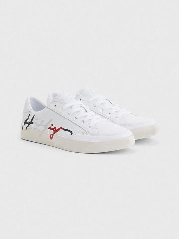 Baskets Tommy Hilfiger Cuir Signature Femme Blanche | FR_W21633