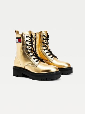 Bottes Tommy Hilfiger Gold Cuir Femme Doré | FR_W21581