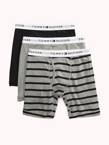 Boxer Briefs Tommy Hilfiger Coton classics stripe boxer brief 3pk Homme Grise Noir | FR_M31591