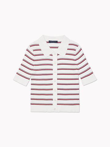 Chandails Tommy Hilfiger Stripe Knit Polo Cardigan Femme Blanche | FR_W21370