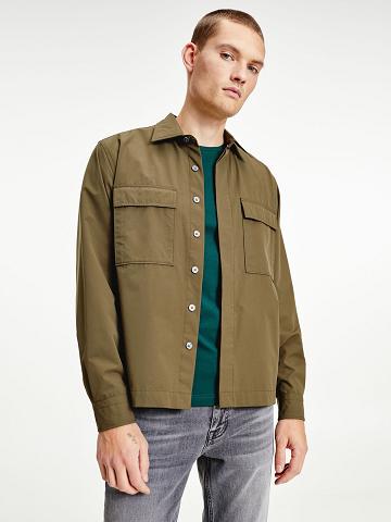 Chemises Tommy Hilfiger Solid utility overshirt Homme Vert | FR_M31282