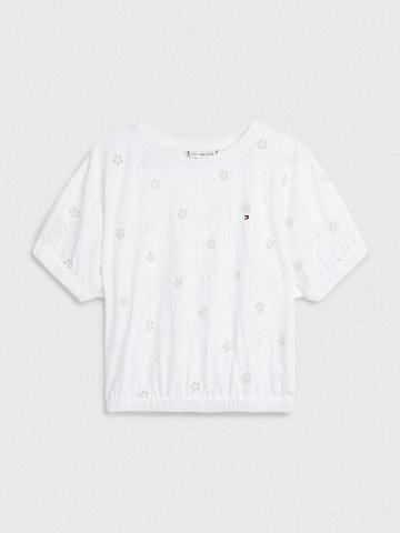 Hauts Tommy Hilfiger Embroidered Enfant Blanche | FR_G1277