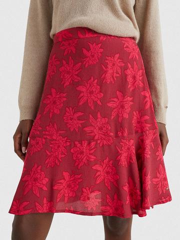 Jupe Tommy Hilfiger Floral Crepe Femme Rouge | FR_W21326