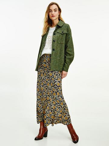 Jupe Tommy Hilfiger Floral Crepe Maxi Femme Vert Olive | FR_W21327
