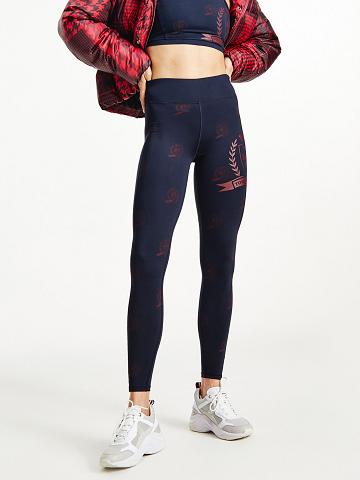Leggings Tommy Hilfiger Icon Sueded Crests Femme Bleu | FR_W21228