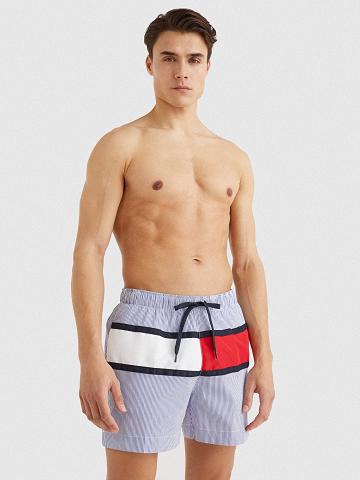 Maillots De Bain Tommy Hilfiger Stripe flag 7" swim trunk Homme Bleu Grise | FR_M31113