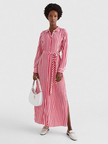 Peignoir Tommy Hilfiger Striped Maxi Femme Blanche Rose | FR_W21129