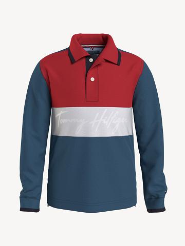 Polos Tommy Hilfiger Big Colorblock Long-Sleeve Enfant Bleu | FR_B2060
