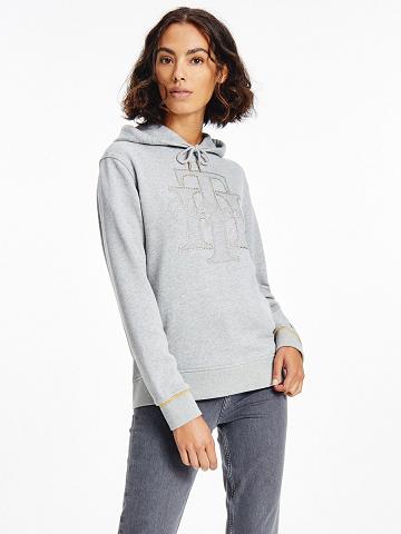 Sweat À Capuche Tommy Hilfiger Organic Coton Applique Logo Femme Grise | FR_W21154