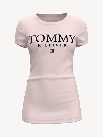 T Shirts Tommy Hilfiger Essential Favorite Tommy Graphique Femme Rose | FR_W21445